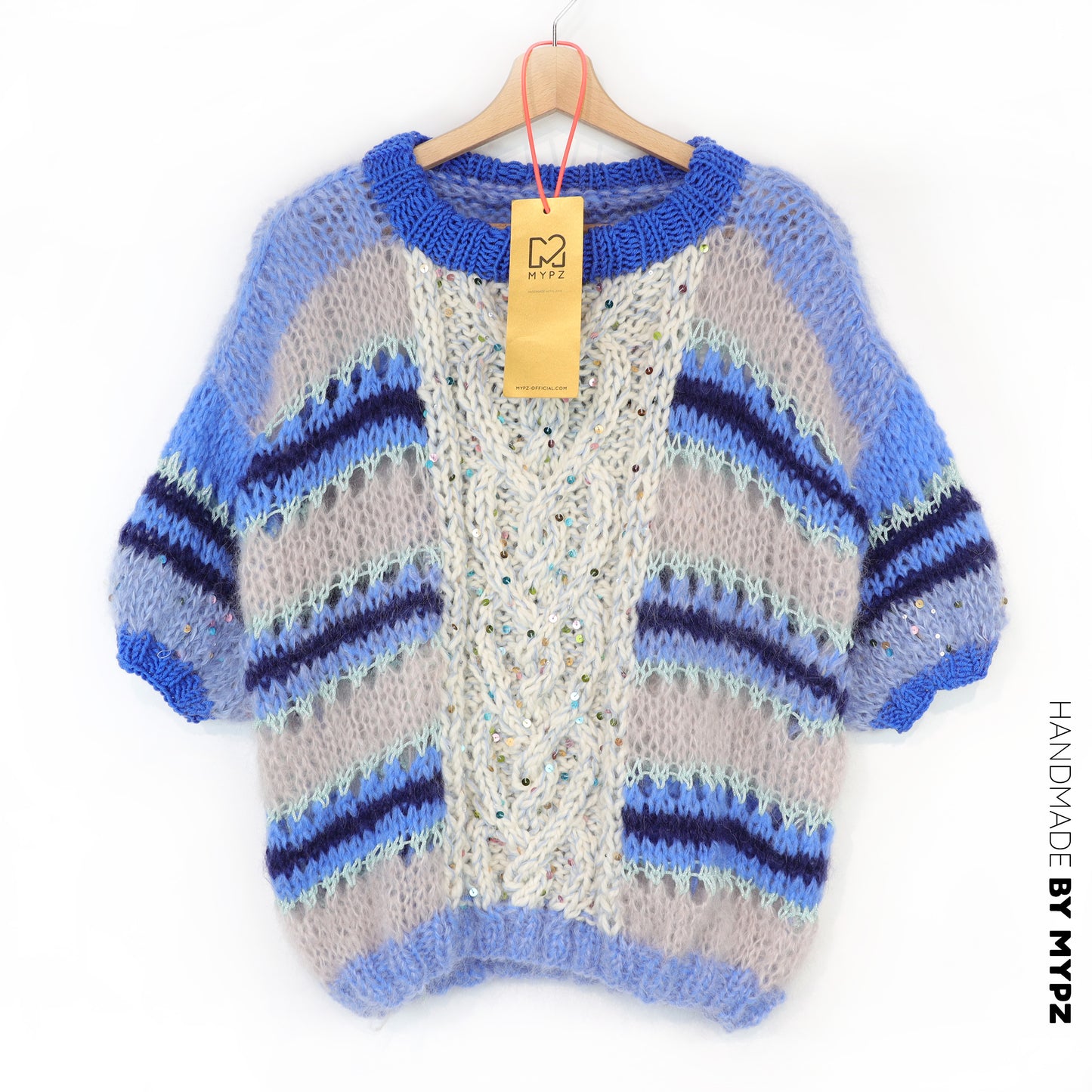 Strickset – MYPZ Light Alpaca Mohair Top Cable Heart Blue No10 (ENG-NL-DE)