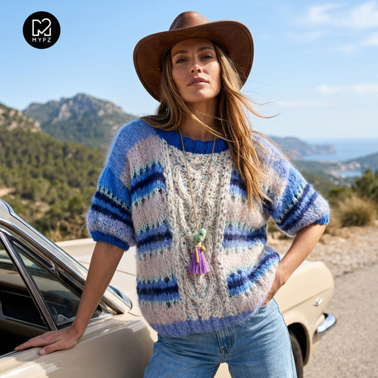 Strickset – MYPZ Light Alpaca Mohair Top Cable Heart Blue No10 (ENG-NL-DE)