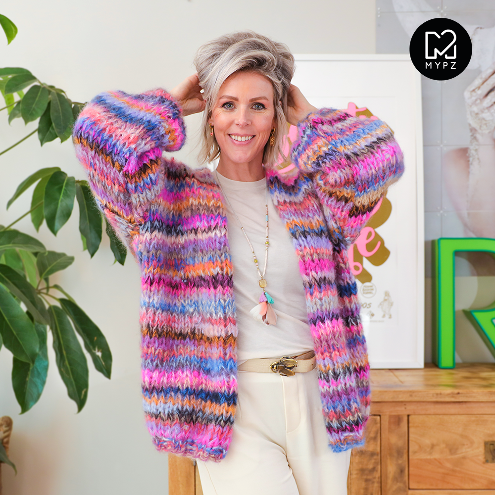 Strickanleitung – MYPZ basic chunky mohair cardigan Flirty Red (ENG-NL-DE)