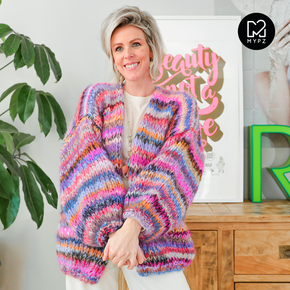 Strickanleitung – MYPZ basic chunky mohair cardigan Flirty Red (ENG-NL-DE)