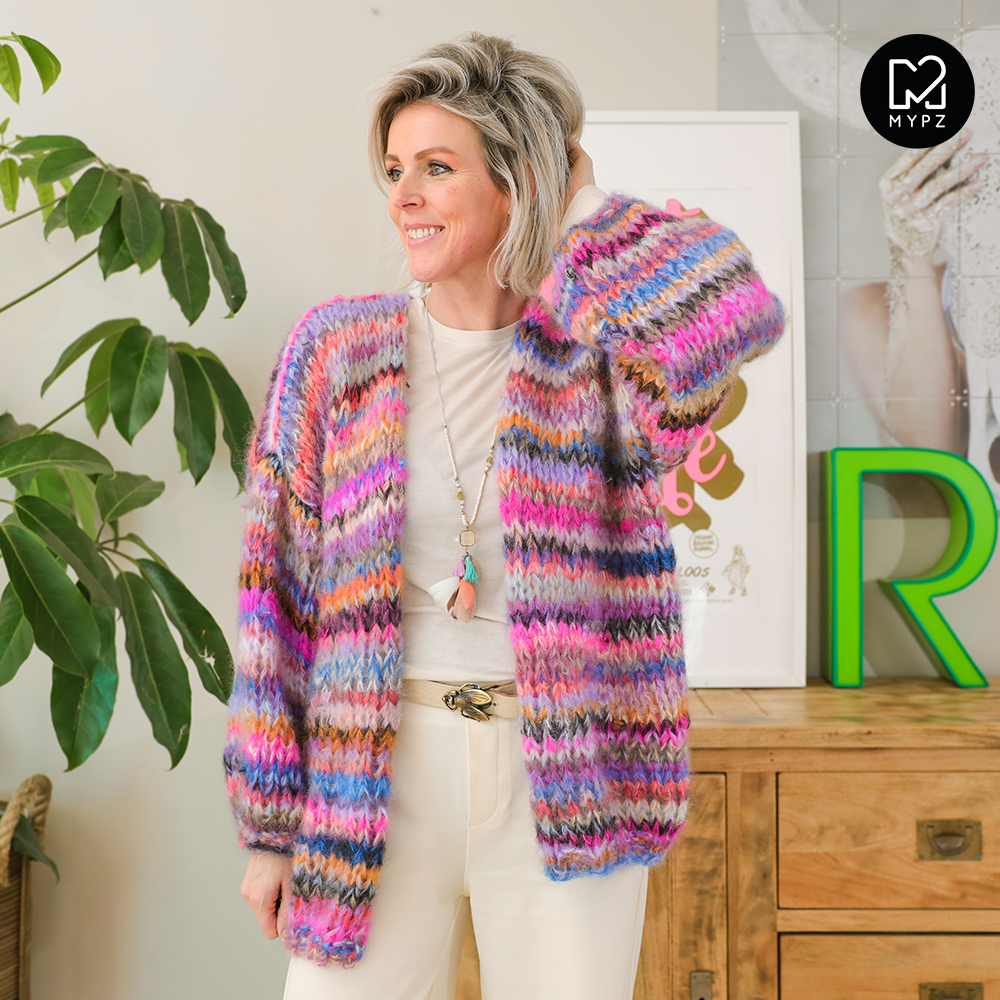 Strickanleitung – MYPZ basic chunky mohair cardigan Flirty Red (ENG-NL-DE)
