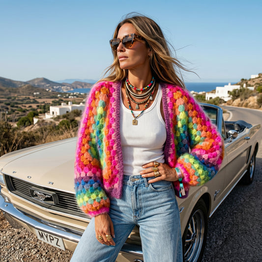 Häkelanleitung – MYPZ Hexagon Mohair Cardigan Rainbow (ENG-NL-DE)