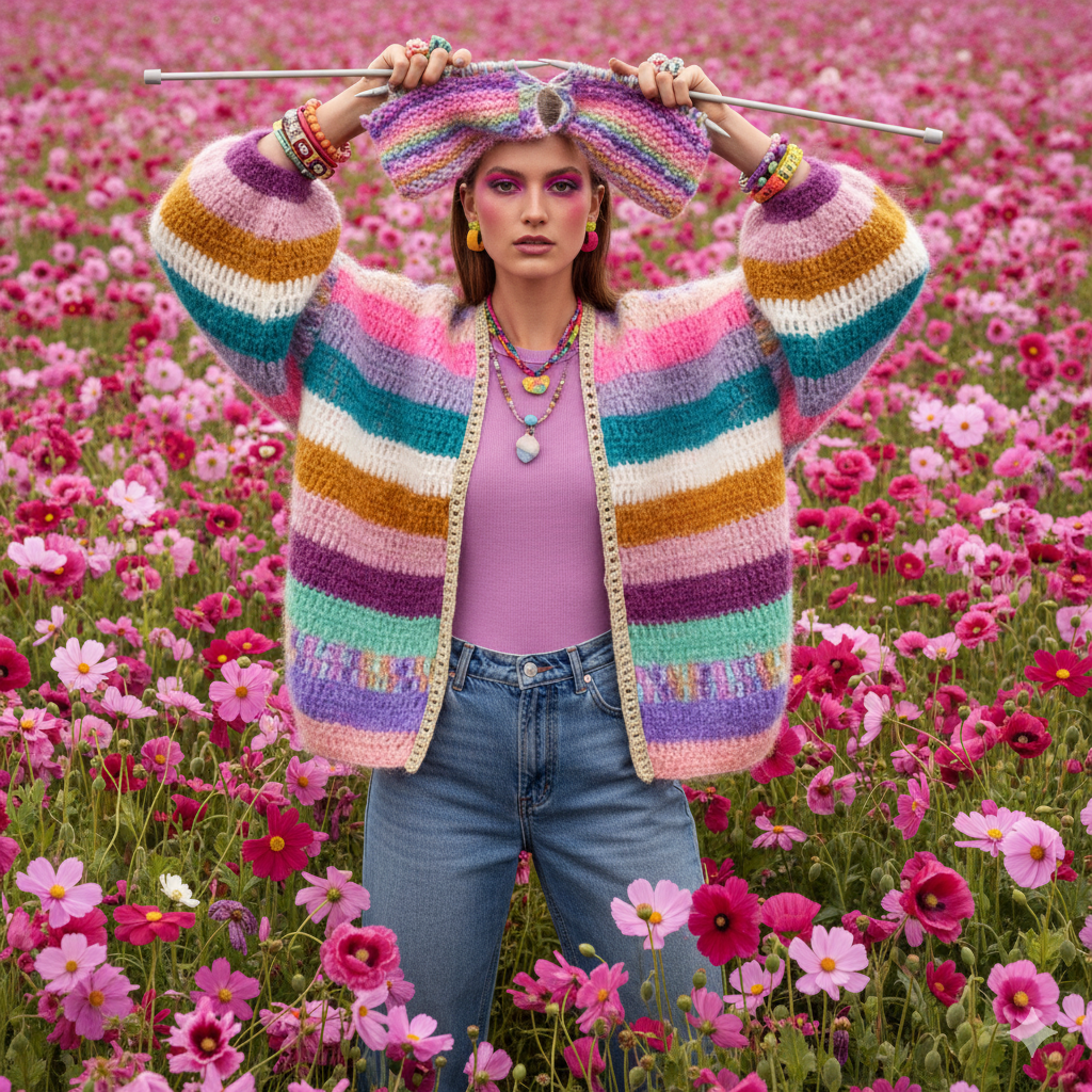 MYPZ Chunky Mohair Cardigan Sunset glow