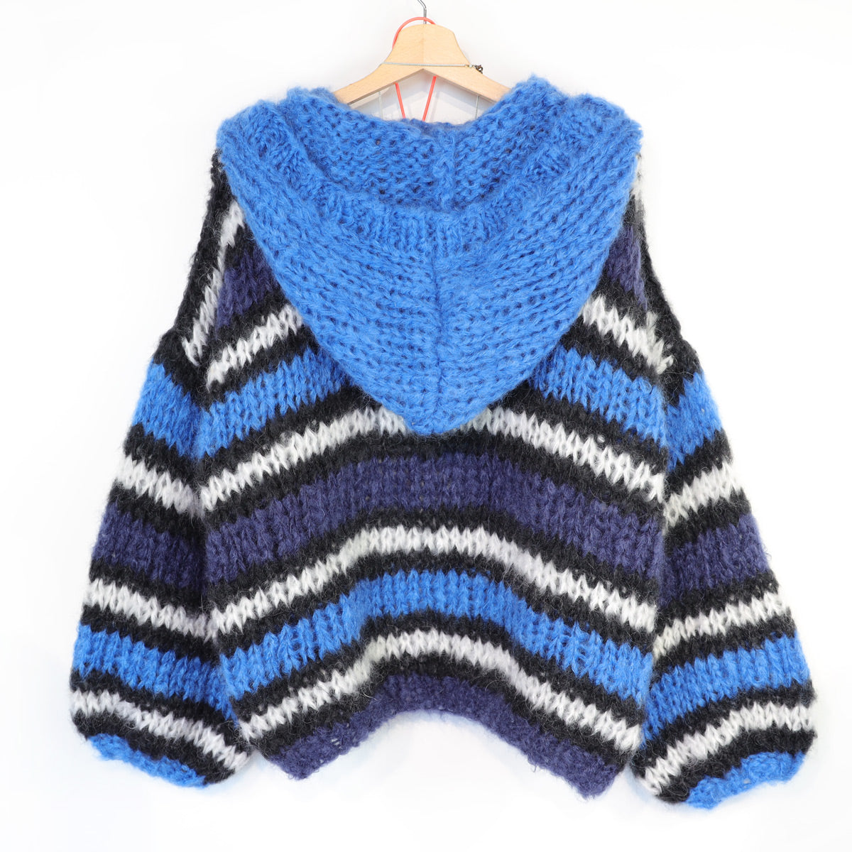 Strickset – MYPZ Bomber-Cardigan mit Kapuze aus voluminösem Mohair, Blau Nr. 15 (ENG-DE-NL-ES-FR-IT-DA-SV-NO)