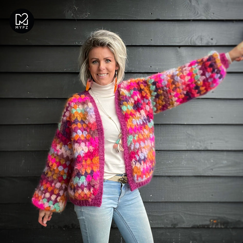 Crochet kit - MYPZ Short Mohair Granny stripes cardigan Desire (ENG-NL)