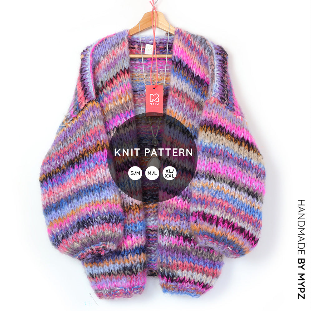 Strickanleitung – MYPZ basic chunky mohair cardigan Flirty Red (ENG-NL-DE)