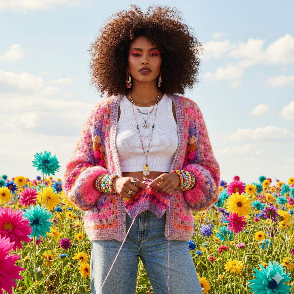 Häkelset - MYPZ Hexagon Cardigan Pink Vibes