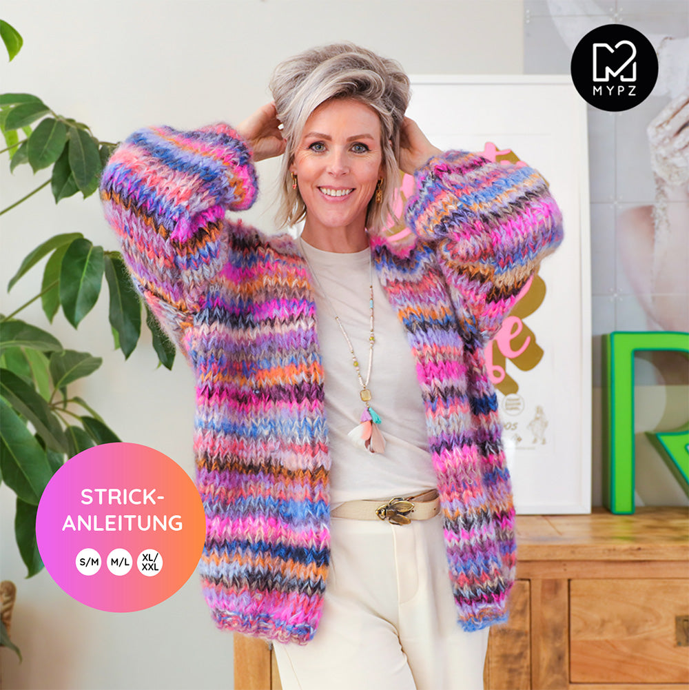 Strickanleitung – MYPZ basic chunky mohair cardigan Flirty Red (ENG-NL-DE)