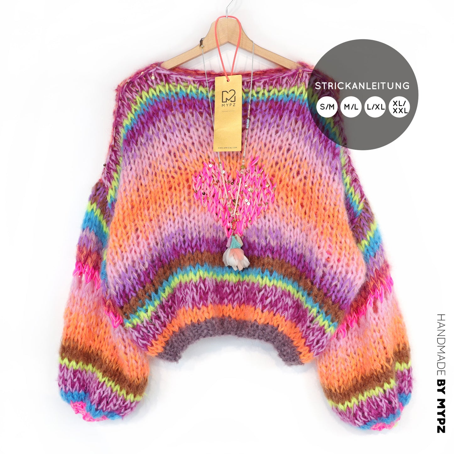 Strickanleitung – MYPZ Short Chunky Pullover Neon Hearts No15 (ENG-NL-DE)