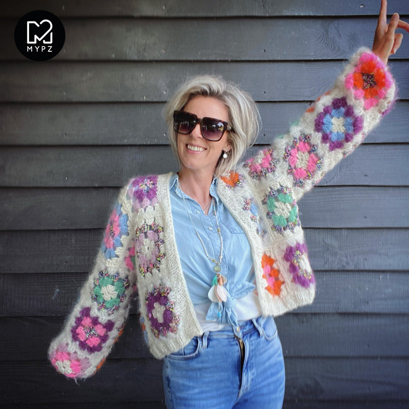 Crochet pattern - MYPZ Granny square bomber cardigan Off White (ENG-NL-DE-ES)