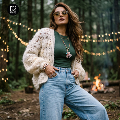 Häkelset - MYPZ kurzer Bomber-Cardigan Wildflower Off White (ENG-DE-NL-ES-FR-IT-DA-SV-NO)