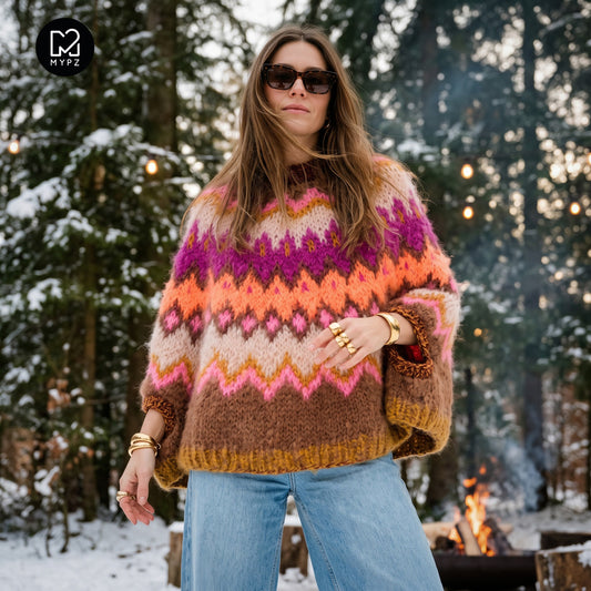 Strickset – MYPZ Chunky Topdown Mohairponcho Brownberry Nr. 12 (ENG-DE-NL-ES-FR-IT-DA-SV-NO)