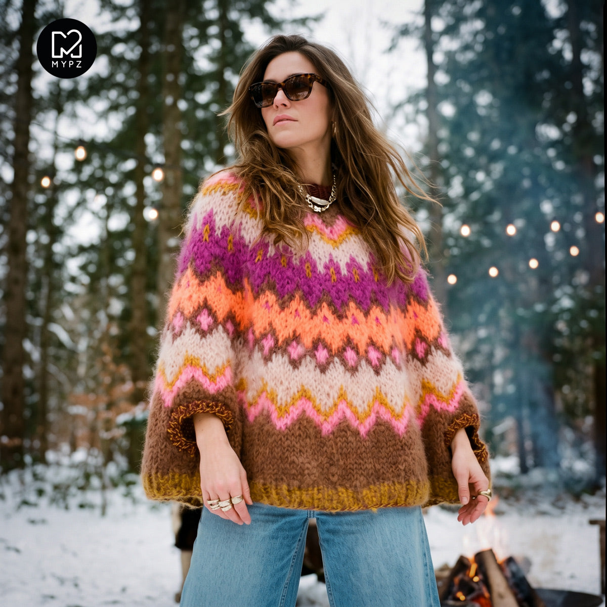 Strickanleitung – MYPZ Chunky Topdown Mohair-Poncho Brownberry Nr. 12 (ENG-DE-NL-ES-FR-IT-DA-SV-NO)