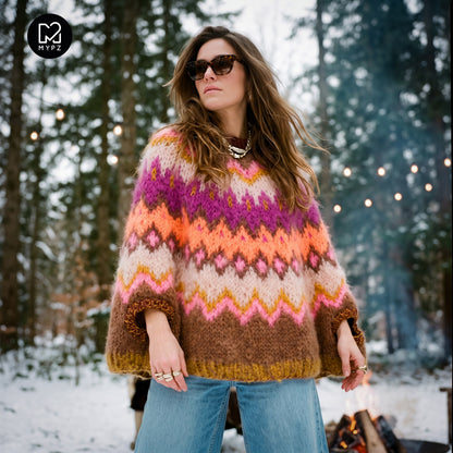Strickanleitung – MYPZ Chunky Topdown Mohair-Poncho Brownberry Nr. 12 (ENG-DE-NL-ES-FR-IT-DA-SV-NO)