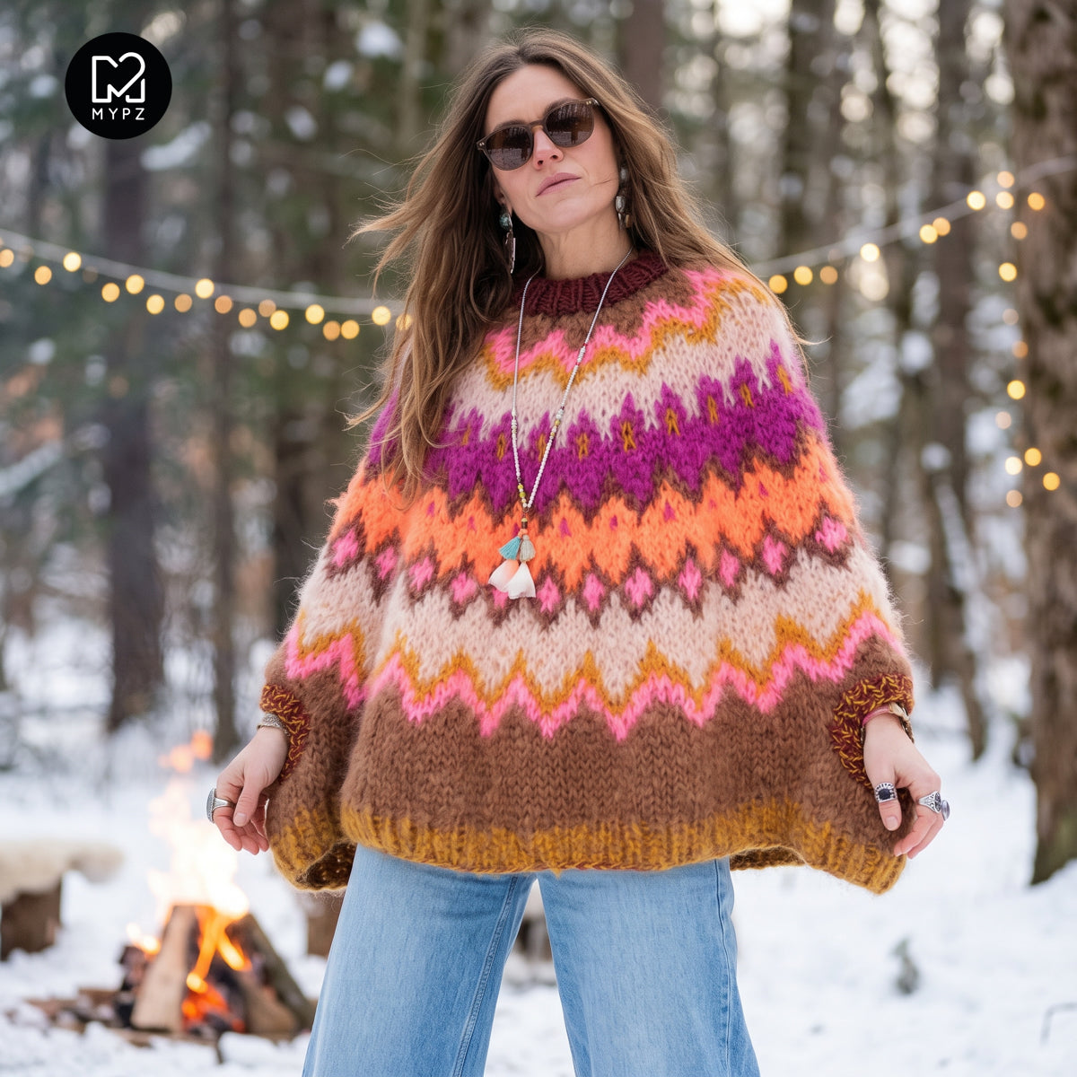 Strickanleitung – MYPZ Chunky Topdown Mohair-Poncho Brownberry Nr. 12 (ENG-DE-NL-ES-FR-IT-DA-SV-NO)