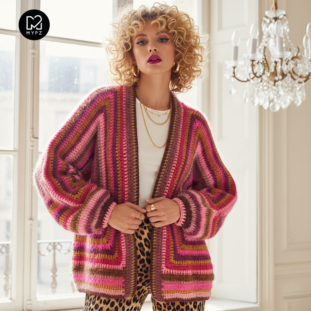 Häkelset - MYPZ Hexagon Cardigan Burgundy (ENG-NL-DE)