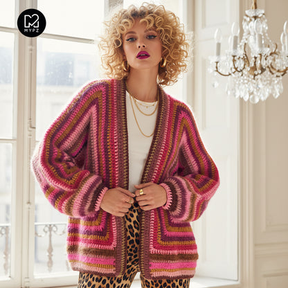 Häkelset - MYPZ Hexagon Cardigan Burgundy (ENG-NL-DE)