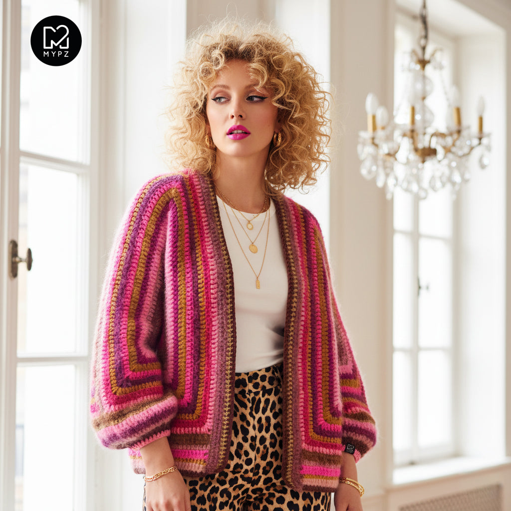 Häkelset - MYPZ Hexagon Cardigan Burgundy (ENG-NL-DE)