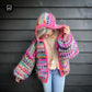 MYPZ Chunky Mohair Rib Cardigan Confetti with hoodie