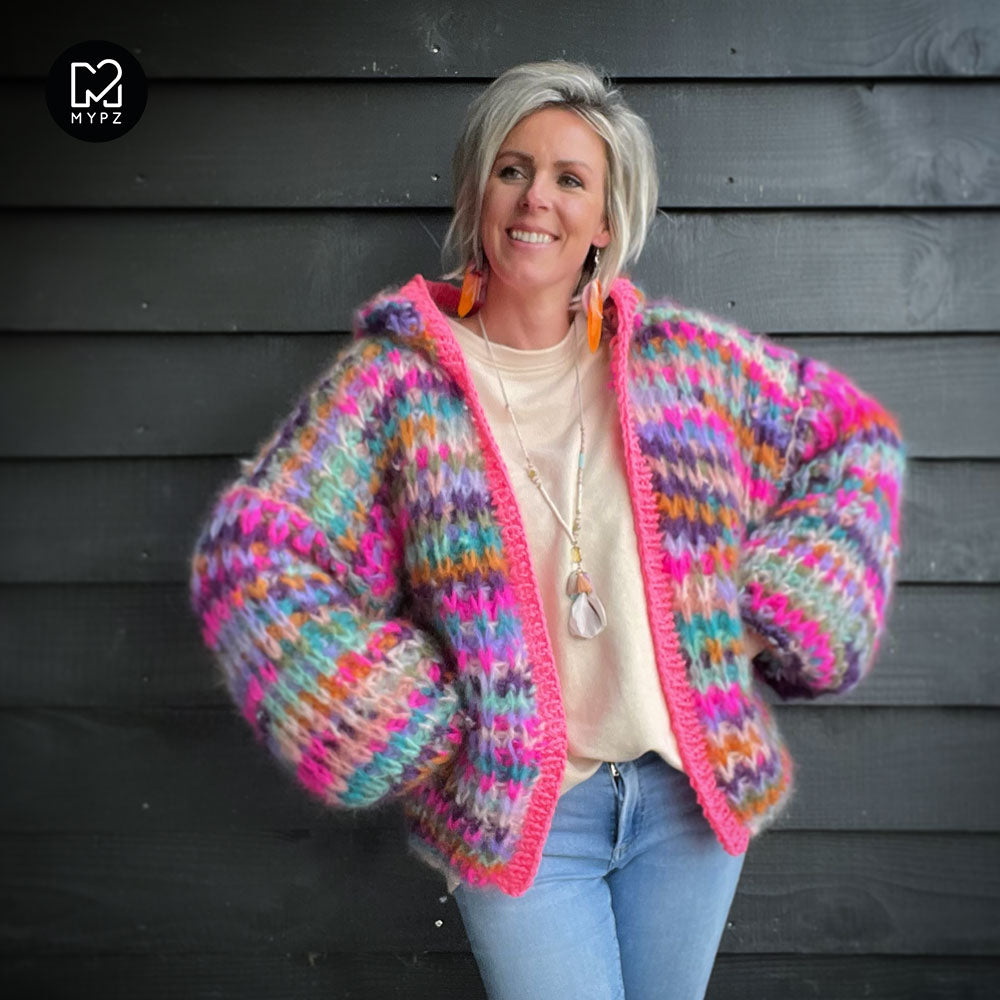 Knit pattern – MYPZ Chunky Mohair Rib Cardigan Confetti with hoodie No.12 (ENG-NL)