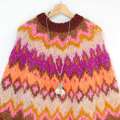 Strickanleitung – MYPZ Chunky Topdown Mohair-Poncho Brownberry Nr. 12 (ENG-DE-NL-ES-FR-IT-DA-SV-NO)