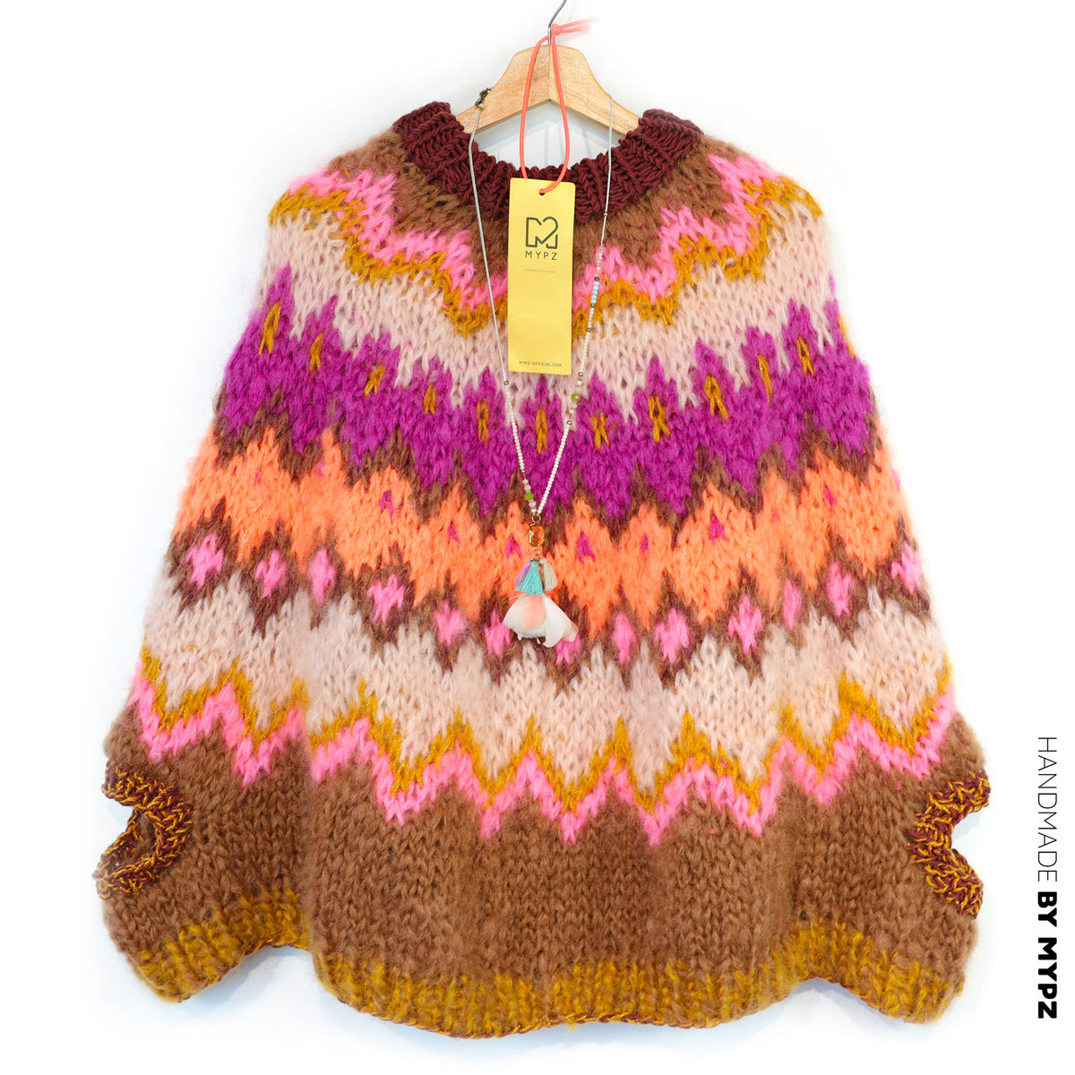 Strickanleitung – MYPZ Chunky Topdown Mohair-Poncho Brownberry Nr. 12 (ENG-DE-NL-ES-FR-IT-DA-SV-NO)