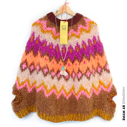 Strickanleitung – MYPZ Chunky Topdown Mohair-Poncho Brownberry Nr. 12 (ENG-DE-NL-ES-FR-IT-DA-SV-NO)