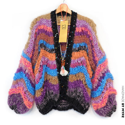 Strickmuster – Kurzer Chunky-Mohair-Cardigan Maple Wave Nr.12 (ENG-DE-NL-ES-FR-IT-DA-SV-NO)