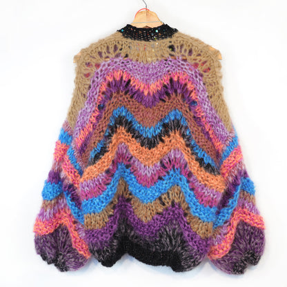 Strickmuster – Kurzer Chunky-Mohair-Cardigan Maple Wave Nr.12 (ENG-DE-NL-ES-FR-IT-DA-SV-NO)