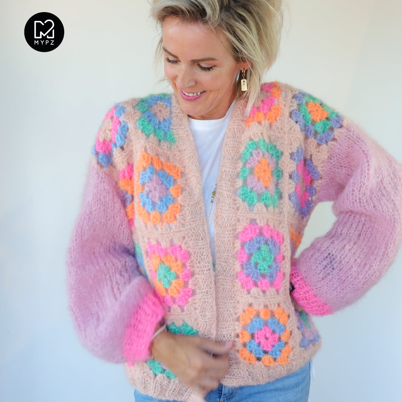 Crochet kit - MYPZ Granny square mohair cardigan Marshmallow (ENG-NL-DE)