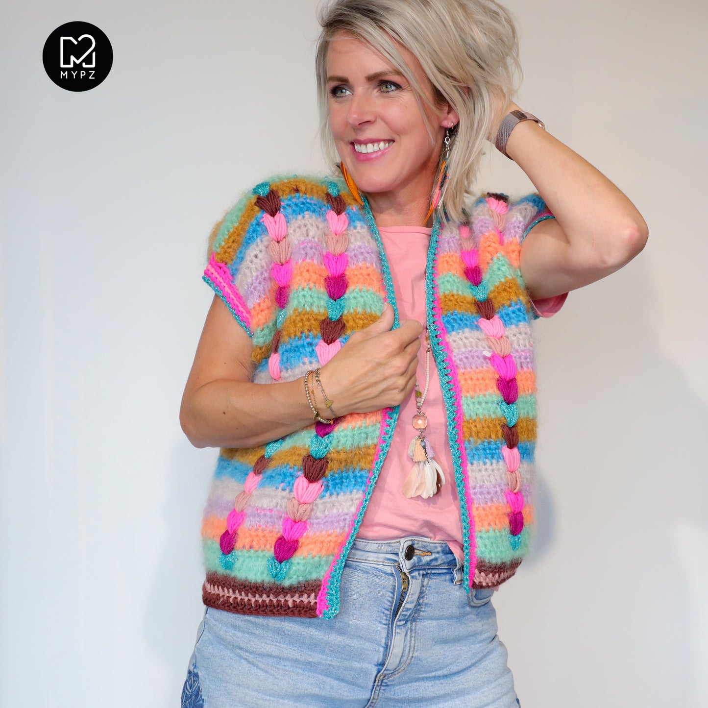 Crochet pattern - Chunky Mohair-merino vest Heartbeat (ENG-NL-DE-FR)