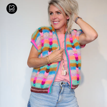 Crochet pattern - Chunky Mohair-merino vest Heartbeat (ENG-NL-DE-FR)