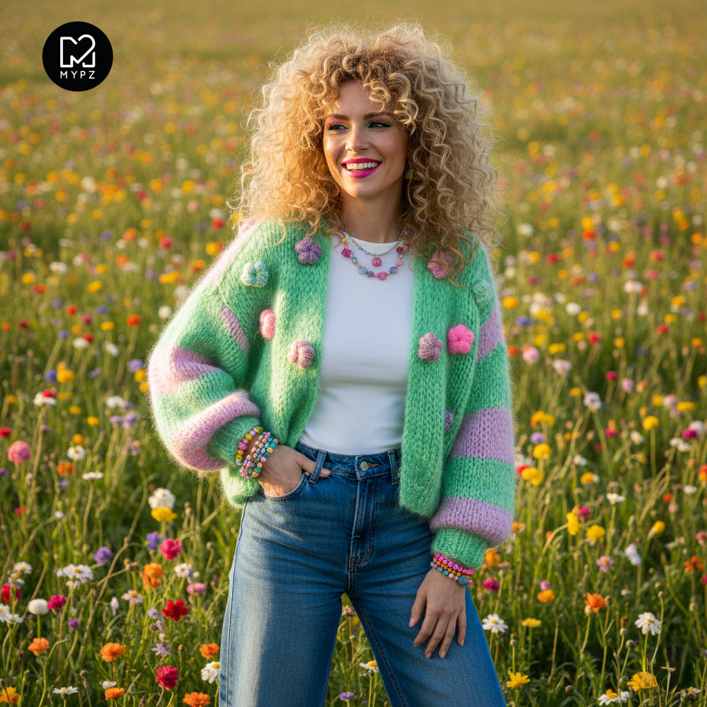 Chunky Mohair cardigan Mint Blossom