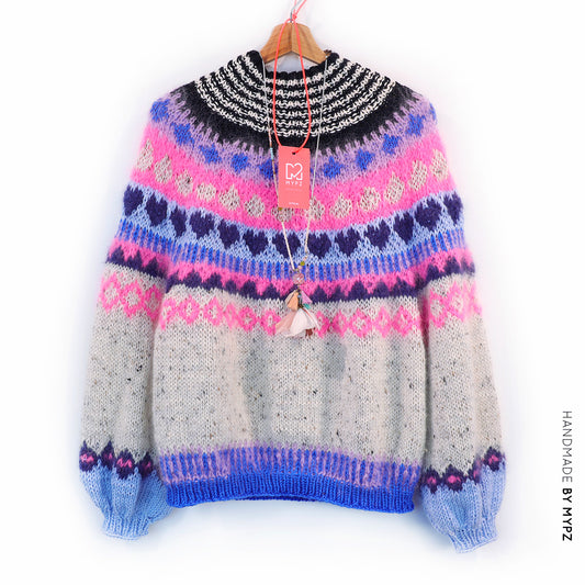 Nordic Pullover Blue Hearts