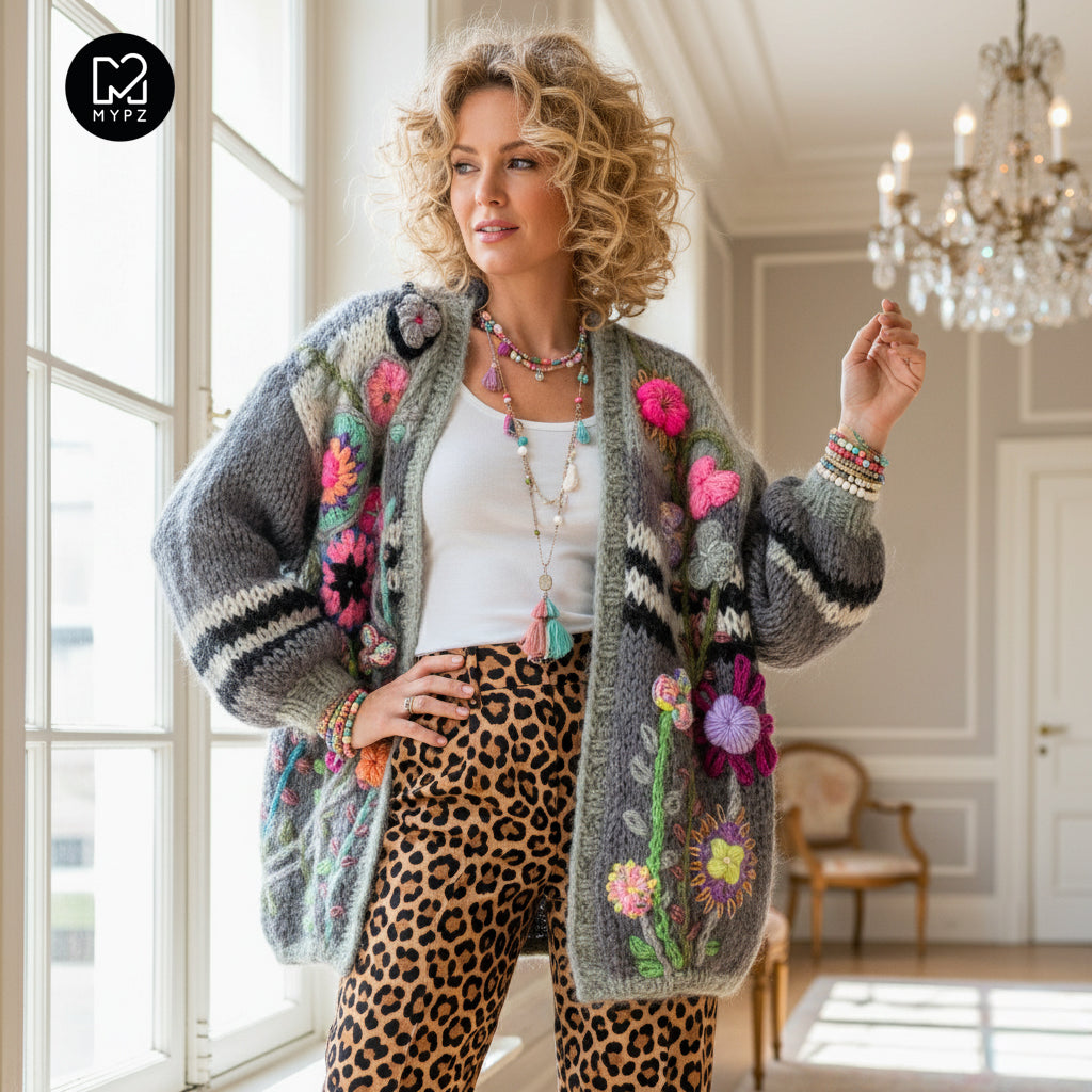 Chunky Mohair cardigan Roses