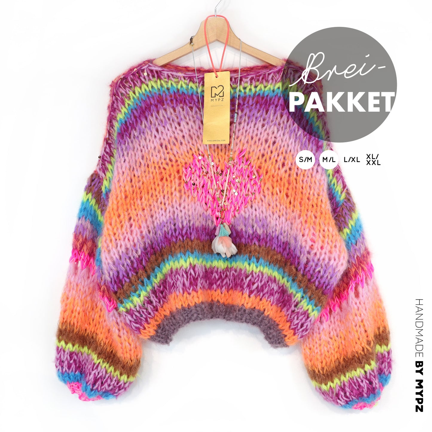 Strickset – MYPZ Kurze Chunky Pullover Neon Hearts No15 (ENG-NL-DE)
