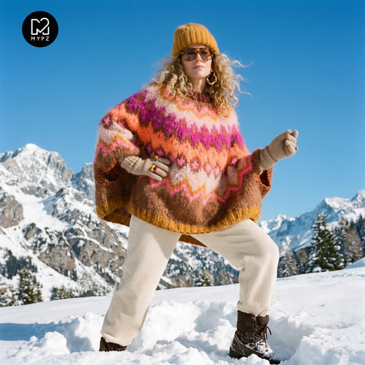 Strickset – MYPZ Chunky Topdown Mohairponcho Brownberry Nr. 12 (ENG-DE-NL-ES-FR-IT-DA-SV-NO)
