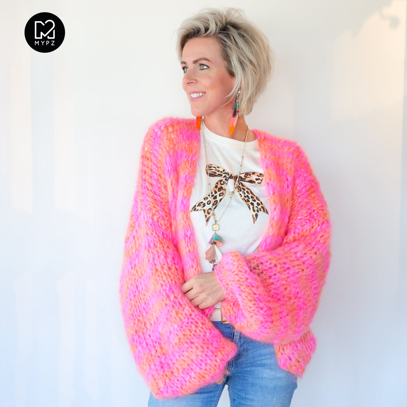 Strickset – MYPZ Short Chunky Mohair Cardigan Orange-Pink No.15 (ENG-NL-DE)