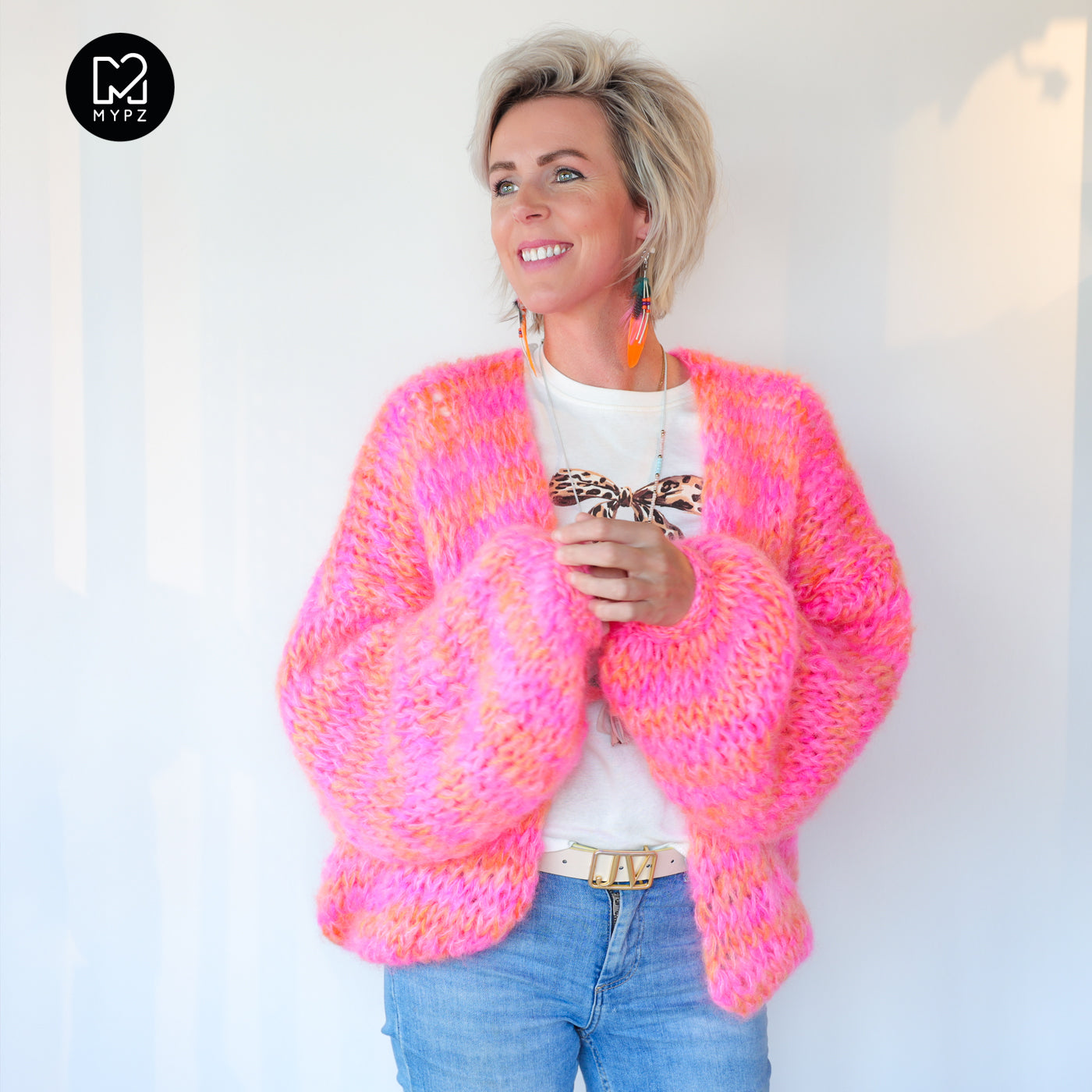 Strickset – MYPZ Short Chunky Mohair Cardigan Orange-Pink No.15 (ENG-NL-DE)