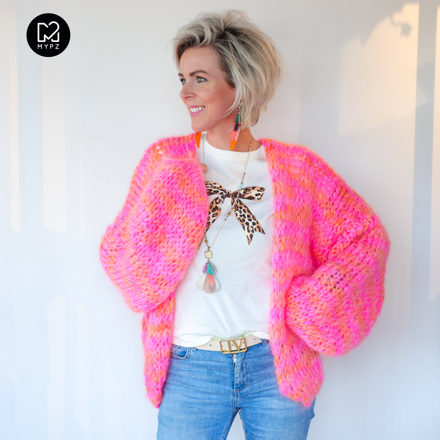 Strickset – MYPZ Short Chunky Mohair Cardigan Orange-Pink No.15 (ENG-NL-DE)