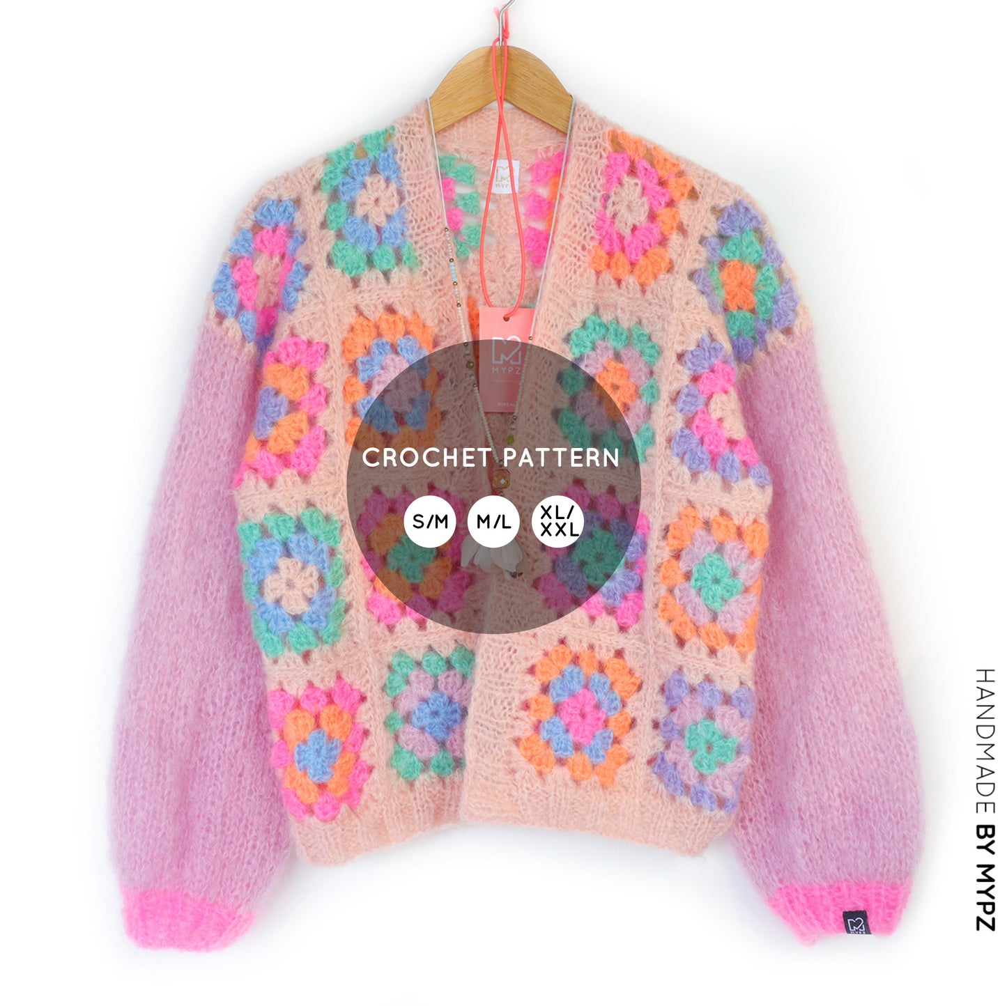 Häkelanleitung - MYPZ Granny square bomber cardigan Off White (ENG-NL-DE-ES)