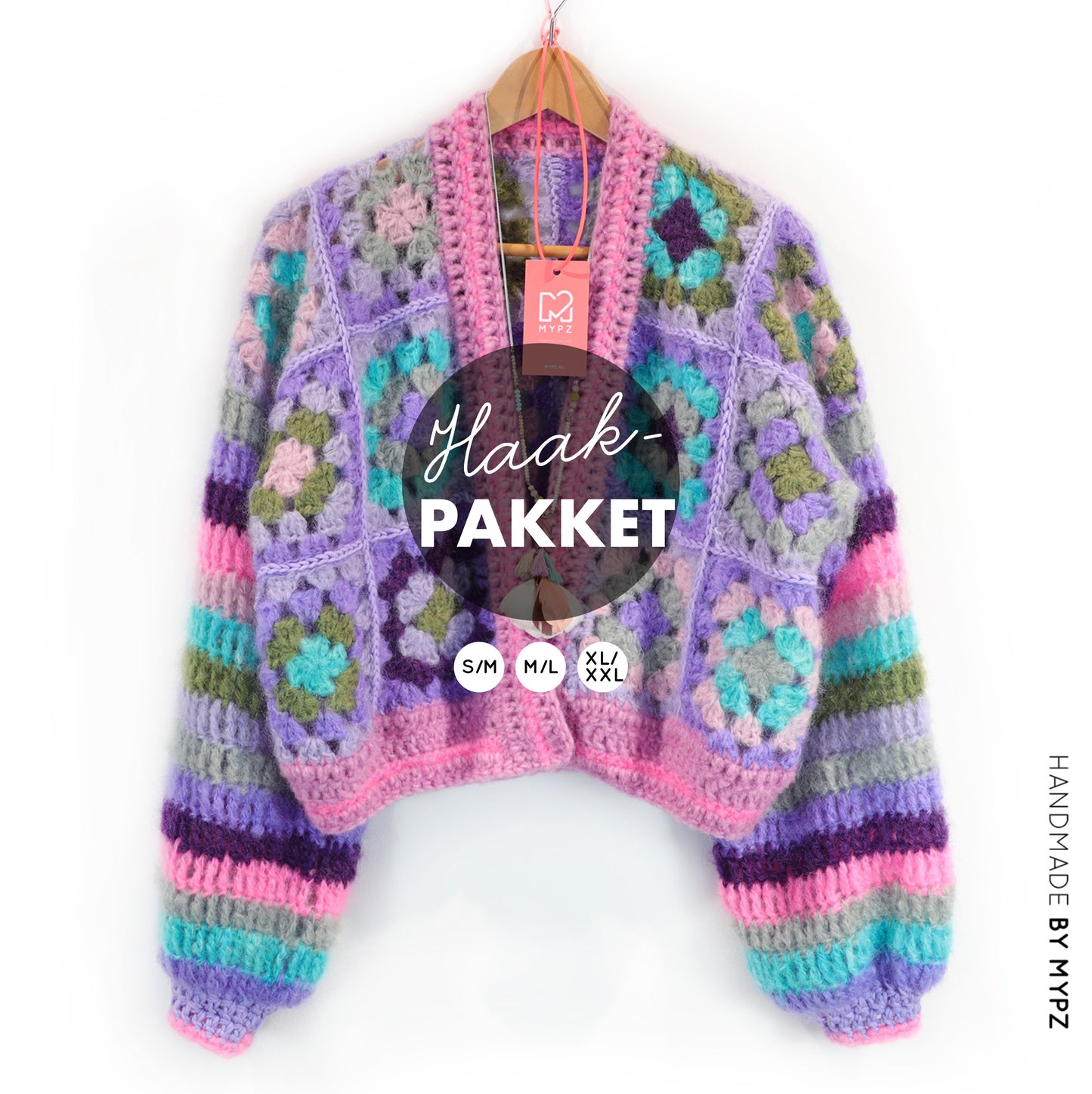 Häkelset - MYPZ Granny square mohair cardigan Purple-Candy (ENG-NL-DE)