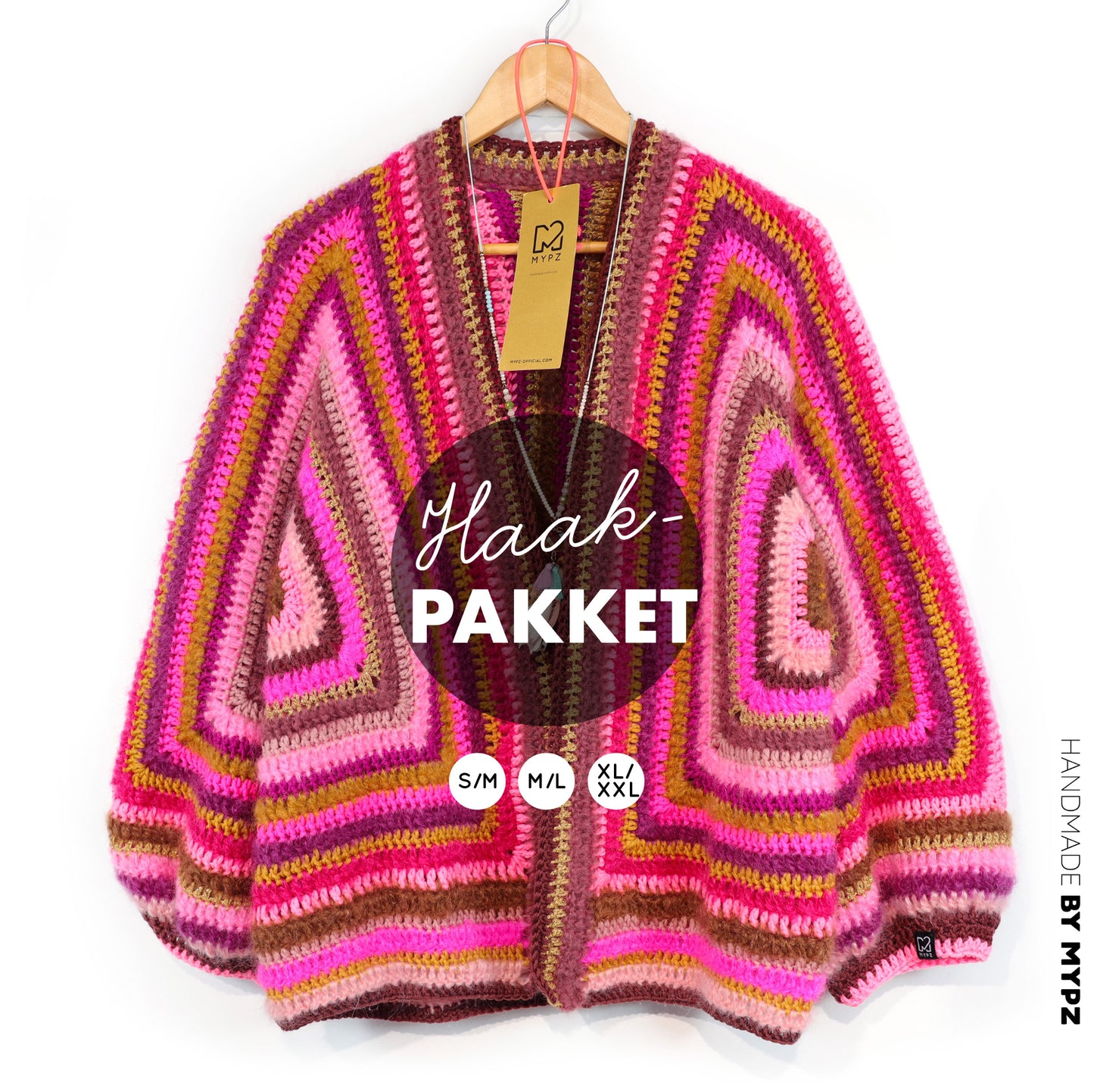 Häkelset - MYPZ Hexagon Cardigan Burgundy (ENG-NL-DE)