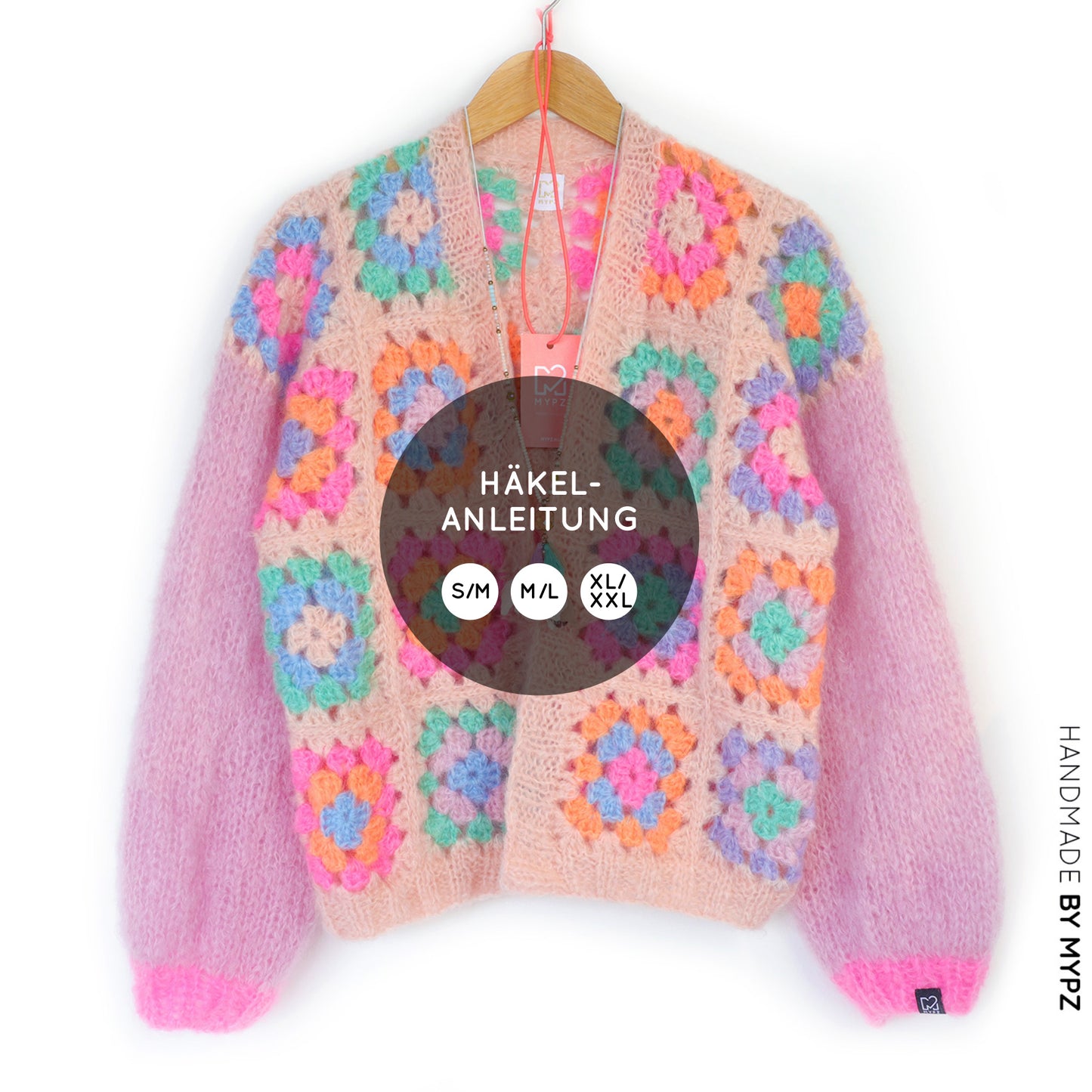 Häkelanleitung - MYPZ Granny square bomber cardigan Off White (ENG-NL-DE-ES)