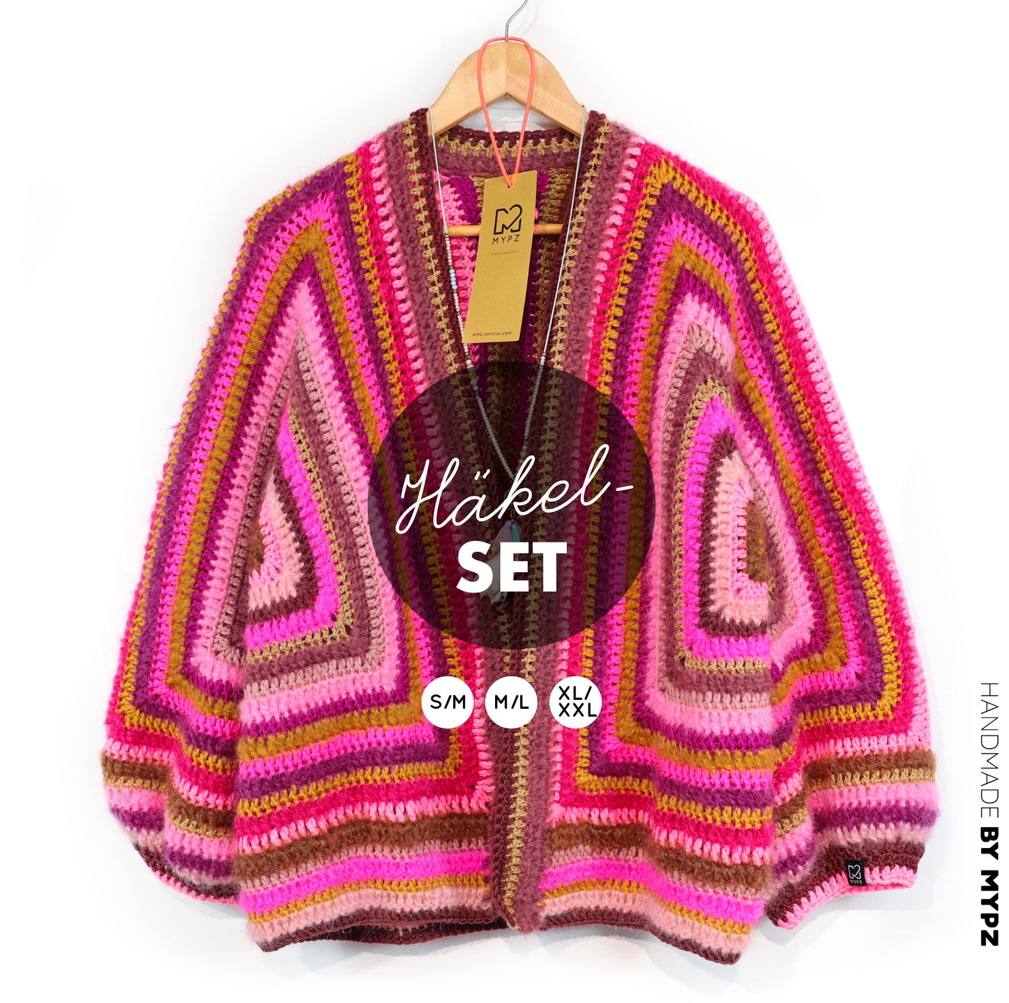 Häkelset - MYPZ Hexagon Cardigan Burgundy (ENG-NL-DE)