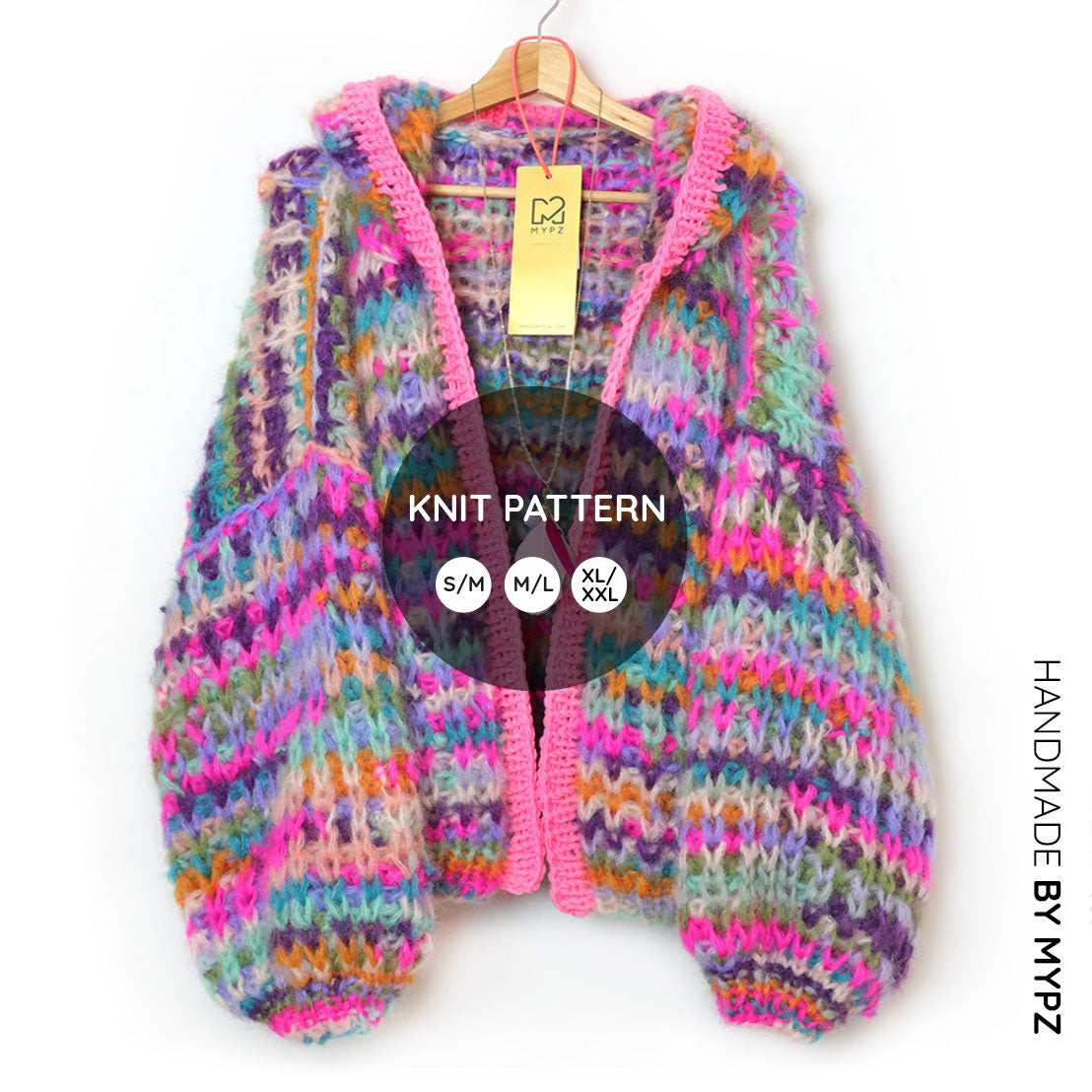 Knit pattern – MYPZ Chunky Mohair Rib Cardigan Confetti with hoodie No.12 (ENG-NL)