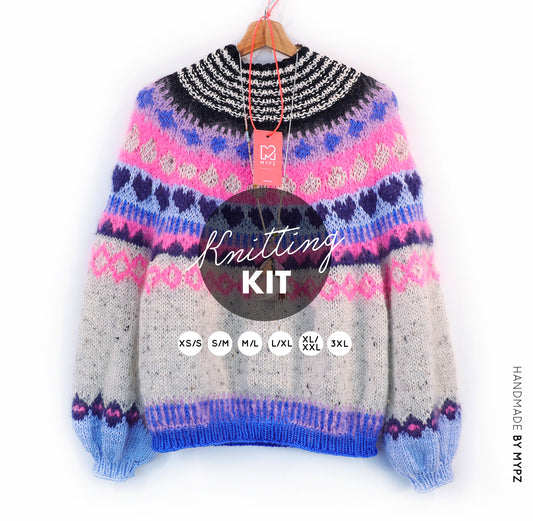 Knitting Kit – MYPZ top-down sweater Blue Heart No6 (ENG-NL-DE)