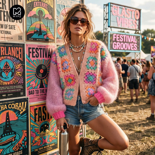 Häkelset - MYPZ Granny square mohair cardigan Marshmallow (ENG-NL-DE)