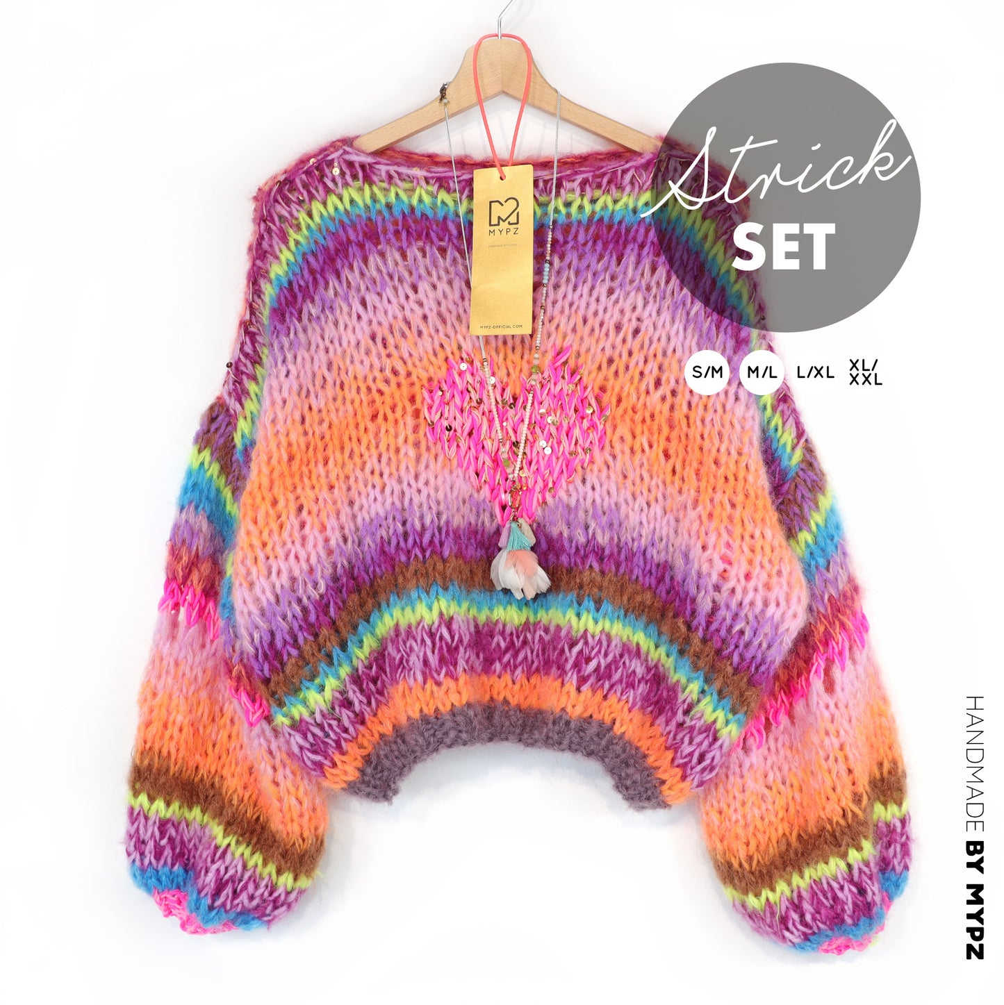 Strickset – MYPZ Kurze Chunky Pullover Neon Hearts No15 (ENG-NL-DE)