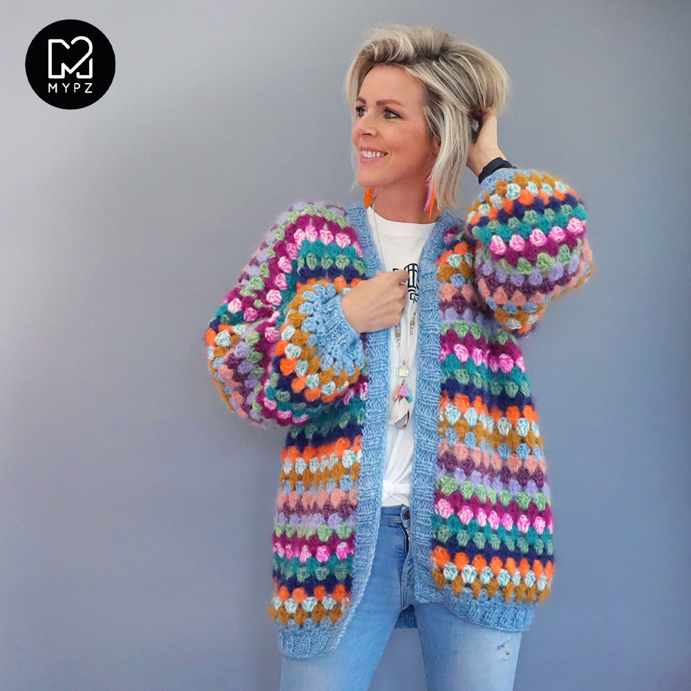 Crochet kit - MYPZ Mohair Granny stripes cardigan Belly (ENG-NL)